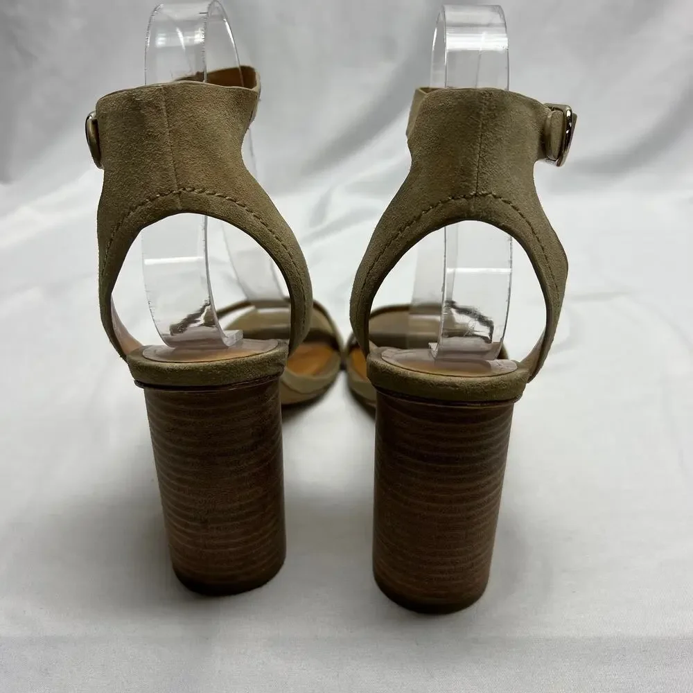 Joie Okaba Suede Stacked Heel Sand Tan Sandals 39 - Picture 5 of 10